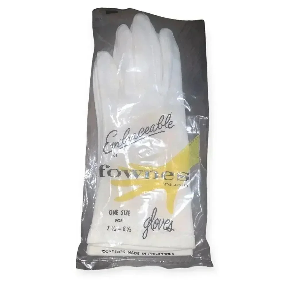 Vintage Ladies White Gloves Fownes Nylon Double Woven 50s 60s New Dead Stock